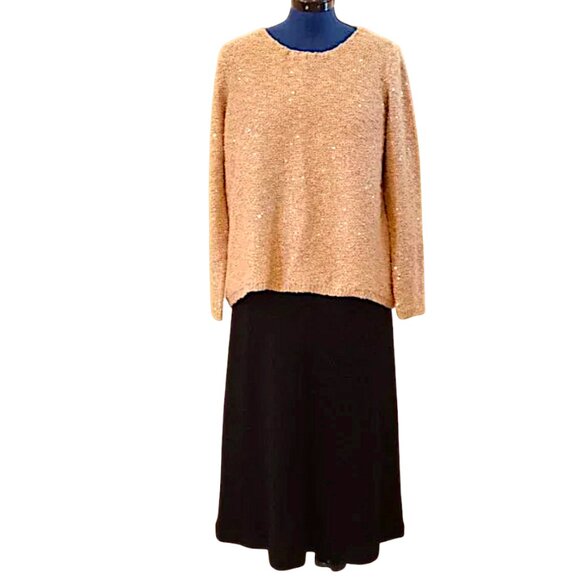 CHICO'S Perfect 4 Holiday! Shimmery Gold HiLo Pullover Knit Sweater Sequins - Picture 4 of 11